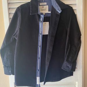 Boys corduroy navy blue button up shirt.